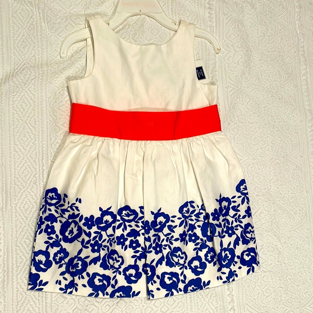 NWT Janie & Jack lined linen dress with attached coral belt/bow 18-24 months